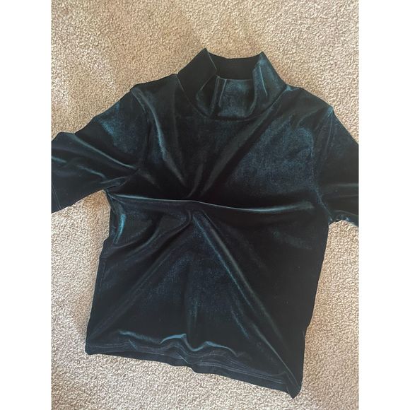 Zara Tops - ZARA Green Velvet Velour High‎ Neck Top Size Small Sz S